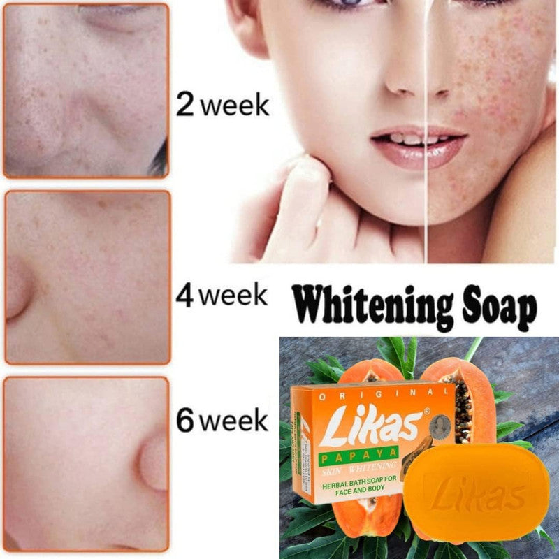 Likas Skin Whitening Soap Papaya - Herbal Bath Soap For Face and Body - For Clearer and Finer Skin Complexion - Enriched with Papaya Enzymes  - 135 g