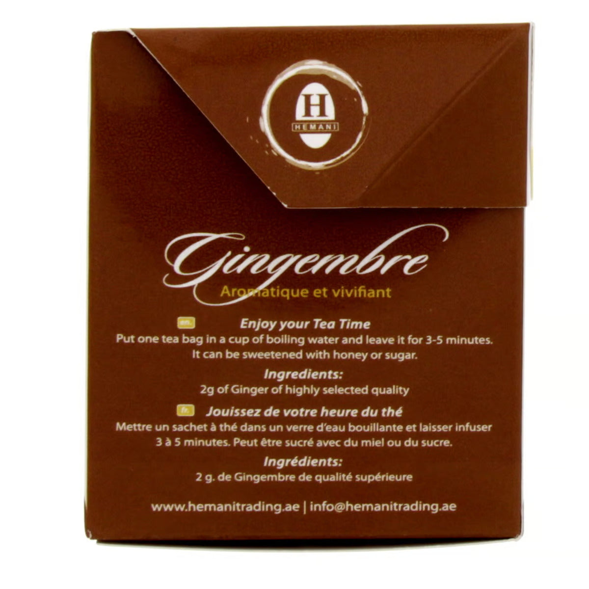 Hemani Ginger Herbal Tea  - 100% Aromatic & Reviving  - Cures Against Cold and Flu  - Aids Digestion Eliminating Stomach Pains  - 20 Tea Bags - 40gms