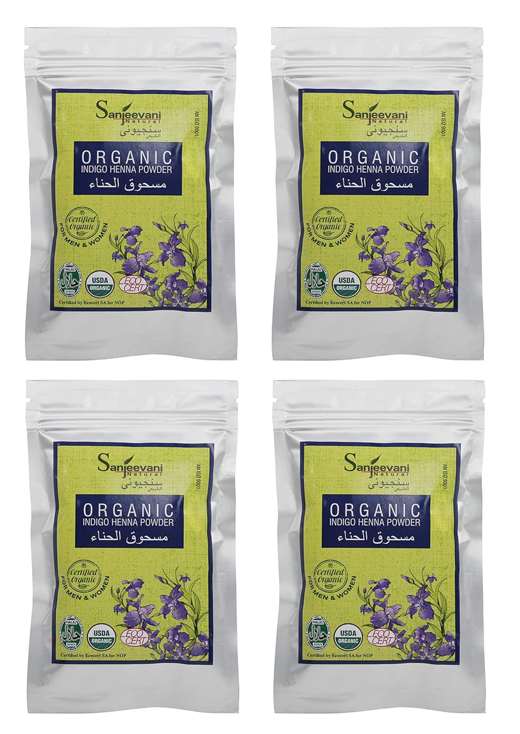 Sanjeevani Naturals Indigo Powder for Hair Color - Natural Grey Coverage & Hair Conditioning - For Men And Women   - 4 x 25 g - 100 Total Grams