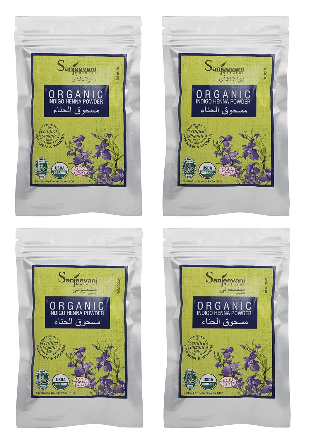 Sanjeevani Naturals Indigo Powder for Hair Color - Natural Grey Coverage & Hair Conditioning - For Men And Women   - 4 x 25 g - 100 Total Grams