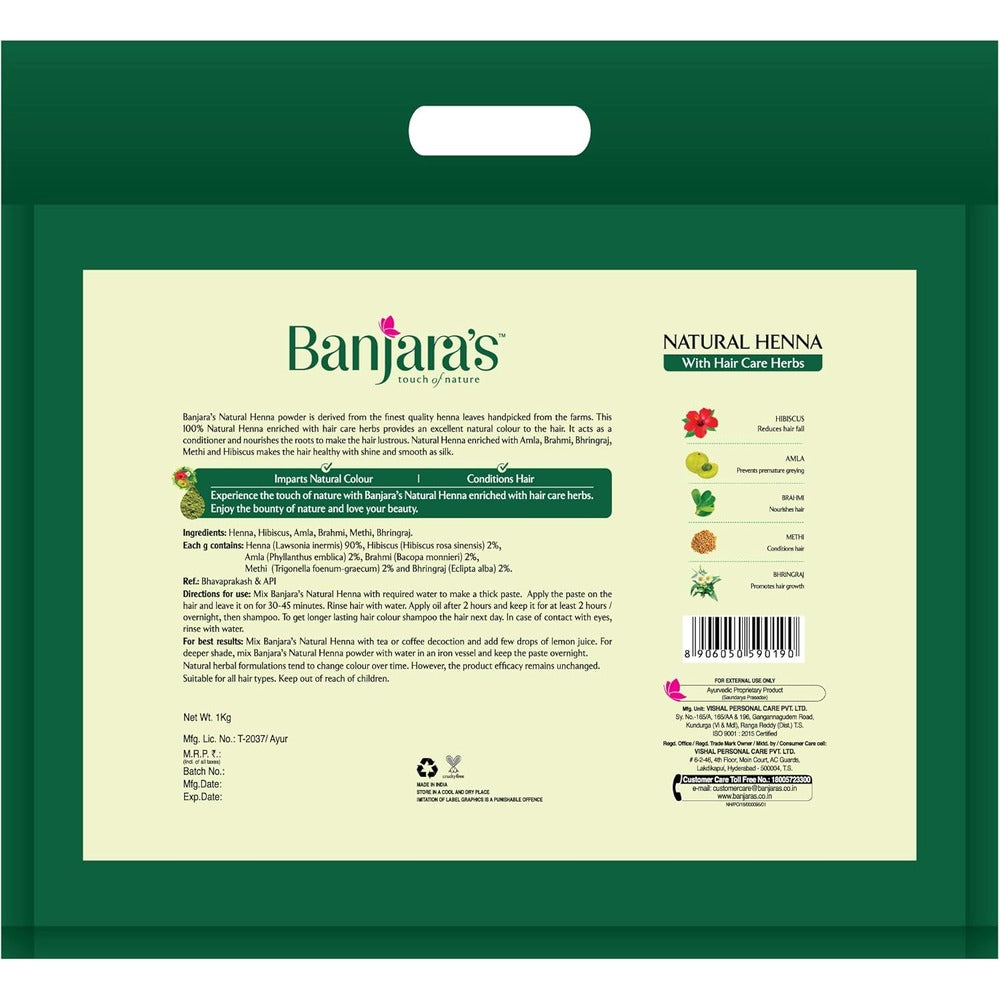 Banjara's Natural Henna With Hair Care Herbs - 100% Natural Ingredients - Strengthens Hair - For Silky Smooth Hair-1 kg