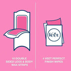 Veet Easy Gel Wax Strips For Body & Legs Up to 28 Days of Smoothness  With Soothing Blue Cornflower Fragrance - 20 Wax Strips