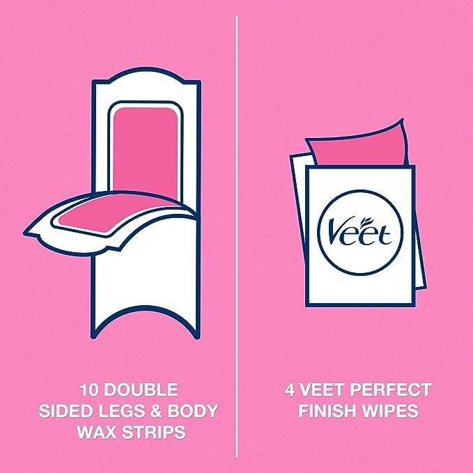 Veet Easy Gel Wax Strips For Body & Legs Up to 28 Days of Smoothness  With Soothing Blue Cornflower Fragrance - 20 Wax Strips