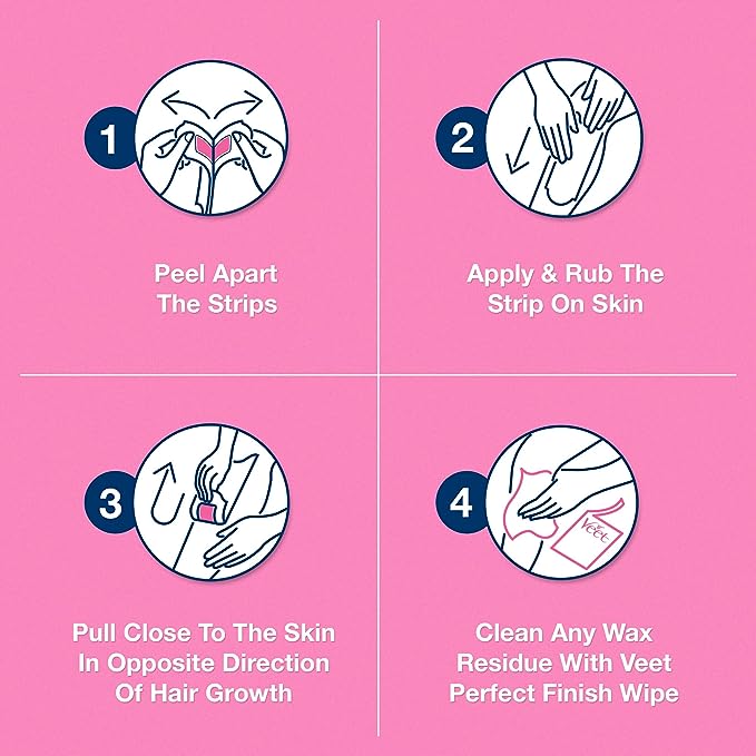 Veet Easy Gel Wax Strips For Body & Legs Up to 28 Days of Smoothness  With Shea Butter Fragrance and Acai Berries - 20 Wax Strips