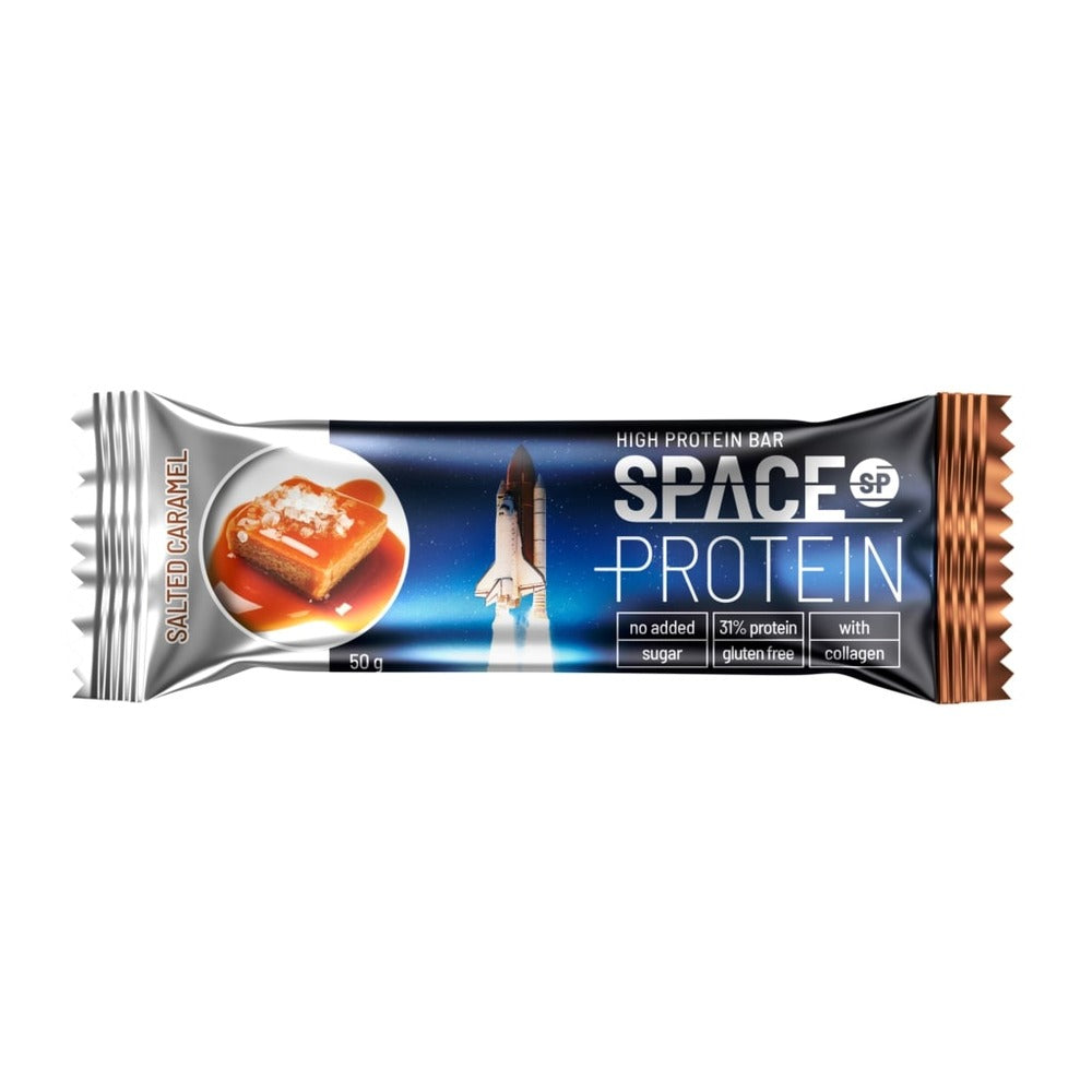 Space Protein High Protein Bar  - Salted Caramel Flavour & Salted Caramel Paste - Gluten-free - Low Sugar - With Collagen & Sweetener- 50 g