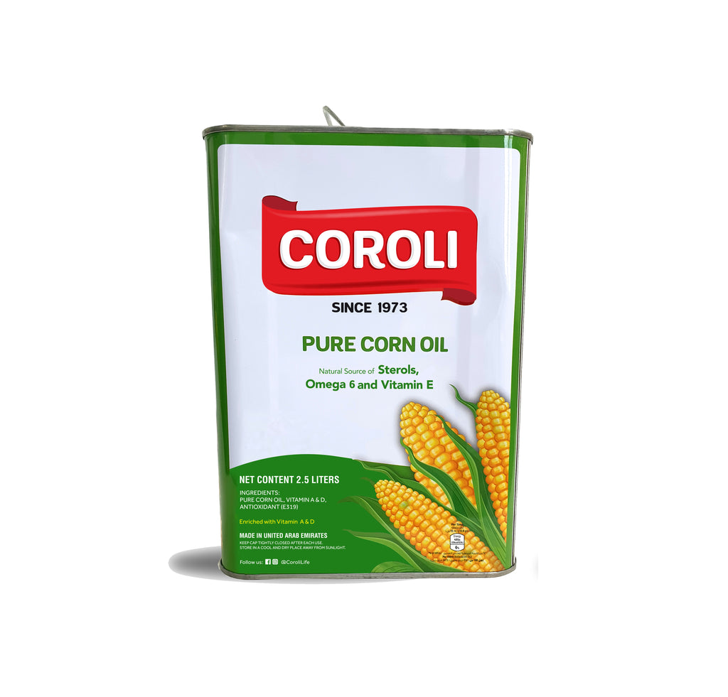 Coroli Corn Oil Tin Can - Cholesterol Free & Enriched w/ Vitamin A, D & E - Source of Natural Antioxidants Omega 6  - The Best & Most Versatile Cooking Oil  - 2.5 Liters