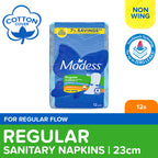 Modess Cottony Regular Non Wing 12 Pads - For Superior Dryness and Protection - Hypoallergenic Cover & Gentle on Skin - Cottony Soft Cover