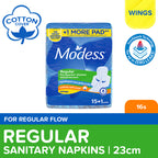 Modess Cottony Regular with Wing 15+1 Pads - For Superior Dryness and Protection - Hypoallergenic Cover & Gentle on Skin - Cottony Soft Cover