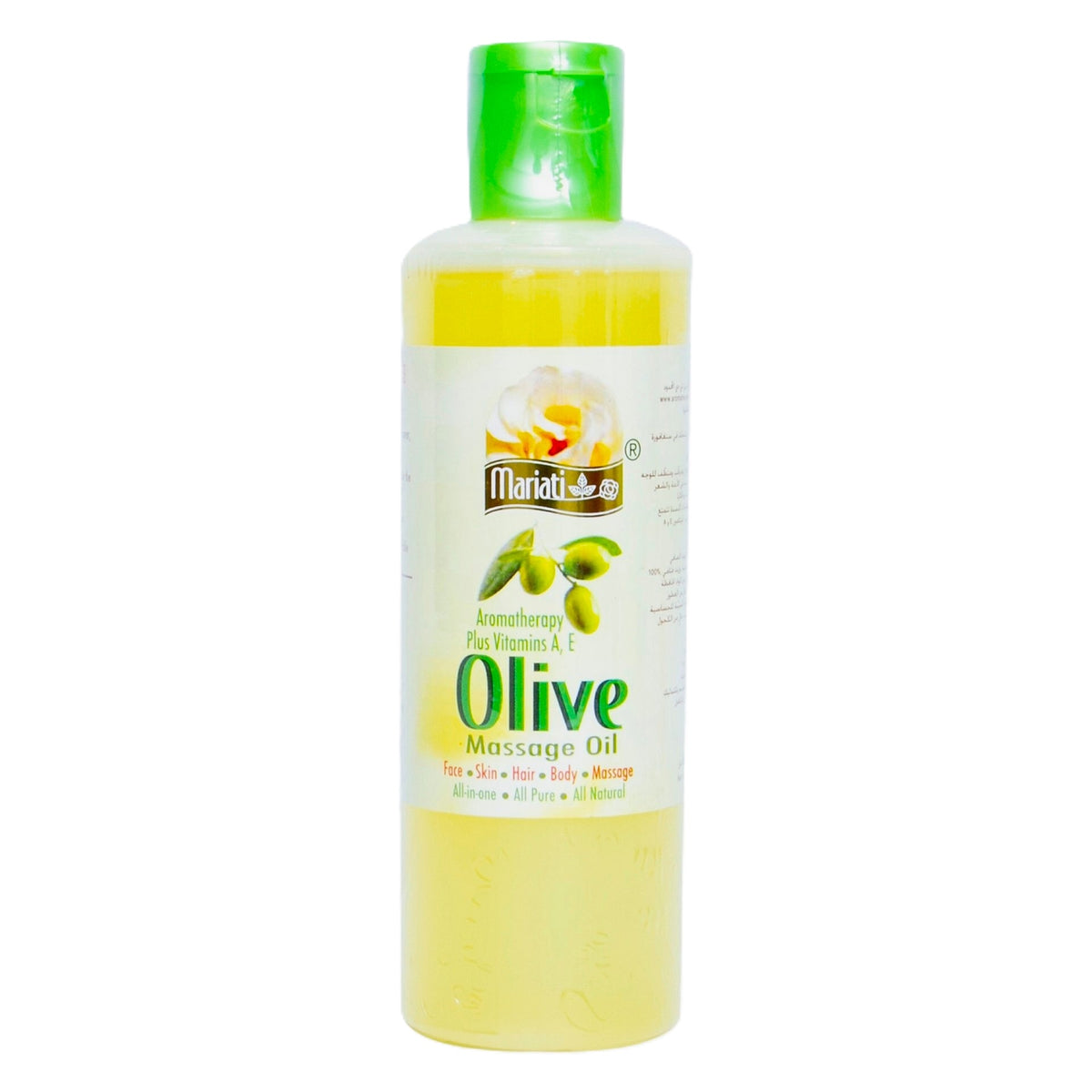 Mariati  Olive Massage Oil  - Aromatherapy Plus Vitamin A & E - For Face, Skin, Hair, Body & Massage - All in One & Pure Natural - 250 ml