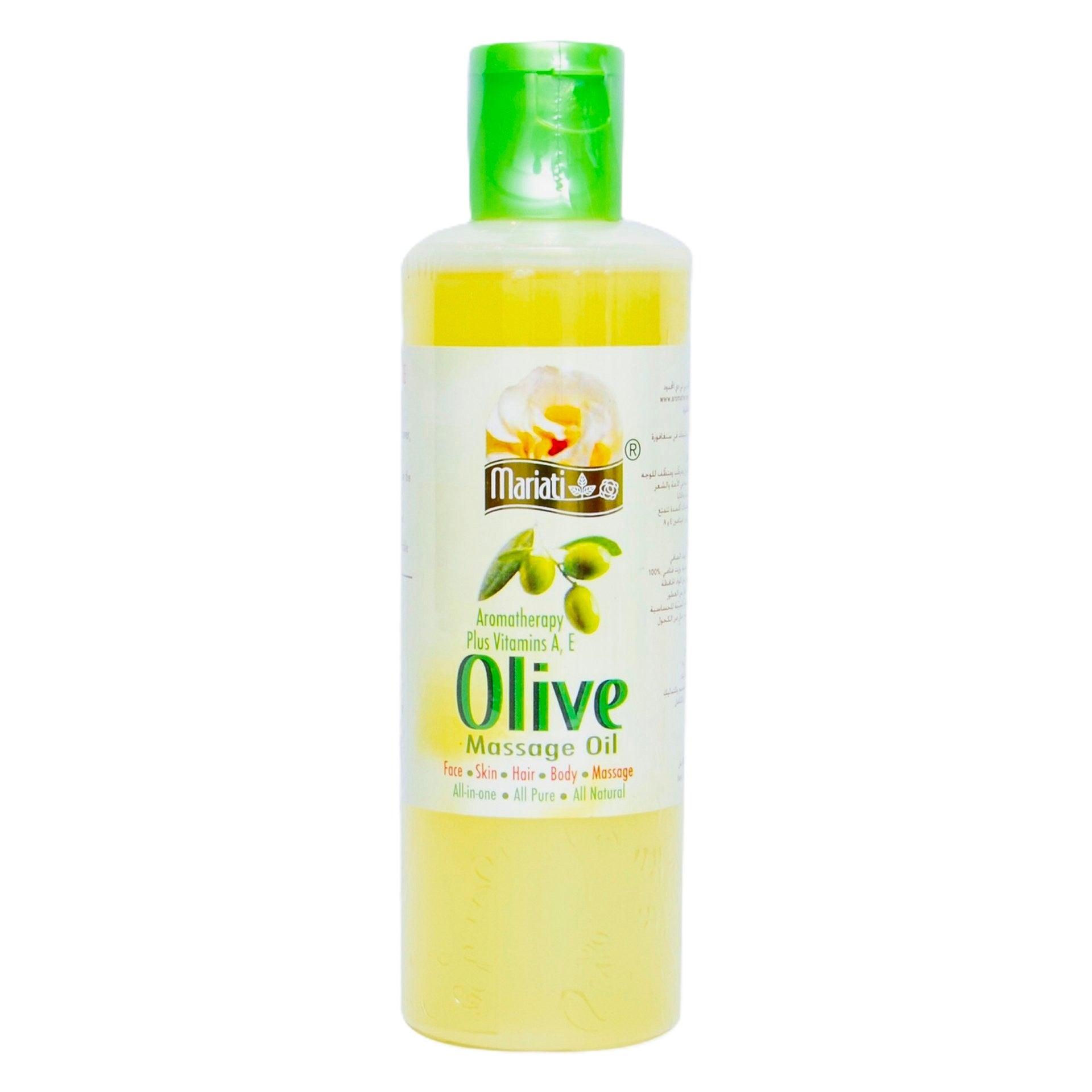 Mariati  Olive Massage Oil  - Aromatherapy Plus Vitamin A & E - For Face, Skin, Hair, Body & Massage - All in One & Pure Natural - 250 ml