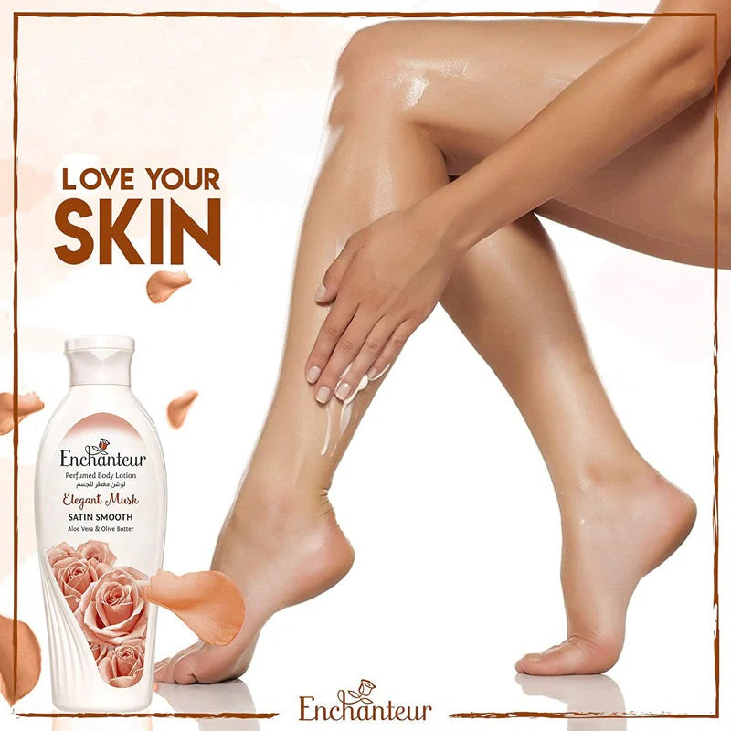 Enchanteur Elegant Musk Perfumed Body Lotion Aloe Vera & Olive Butter - Satin Smooth - Moisturize the Skin - 250 ml