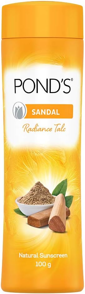 Pond's Sandal Radiance Talc Natural Sunscreen  - Body Powder - Safe & Natural - Removes Excess Oil Secretion - Prevents Body Odor - 100 g