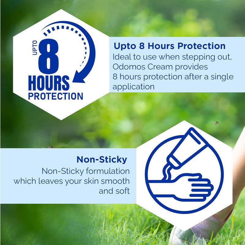 Dabur Odomos Non Sticky Mosquito Repellent Cream with Vitamin E & Almond Oil  - Safe on Kids & Babies - Up to 8 Hrs Protection - Clinically Tested - 100 gms