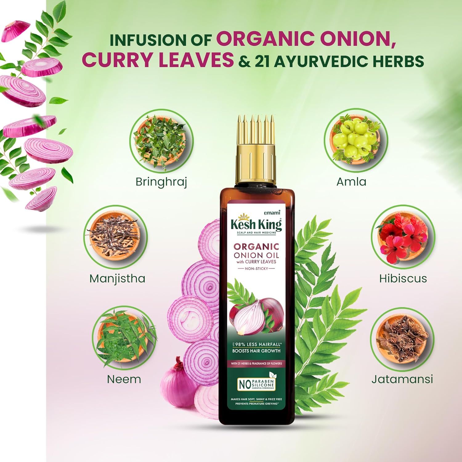 Emami Kesh King Ayurvedic Onion Oil- Complete Solution For Hair Related Problems- Protecting And Nourishing The Hair-100 ML