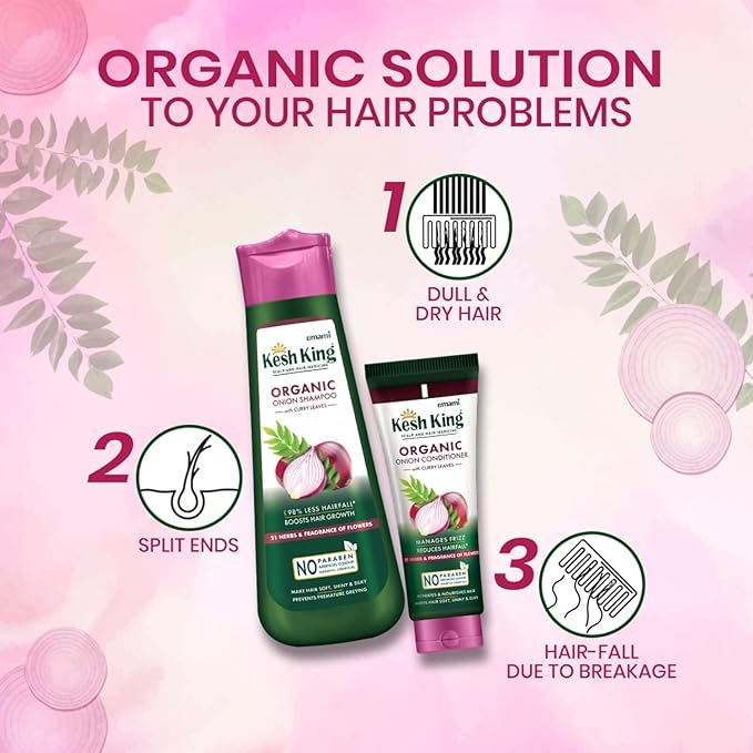 Emami Kesh King Scalp & Hair Medicine Organic Onion Conditioner With Curry Leaves - Manages Frizz - Reduces Hairfall - 21 Herbs & Fragrance of Flowers - 200ml