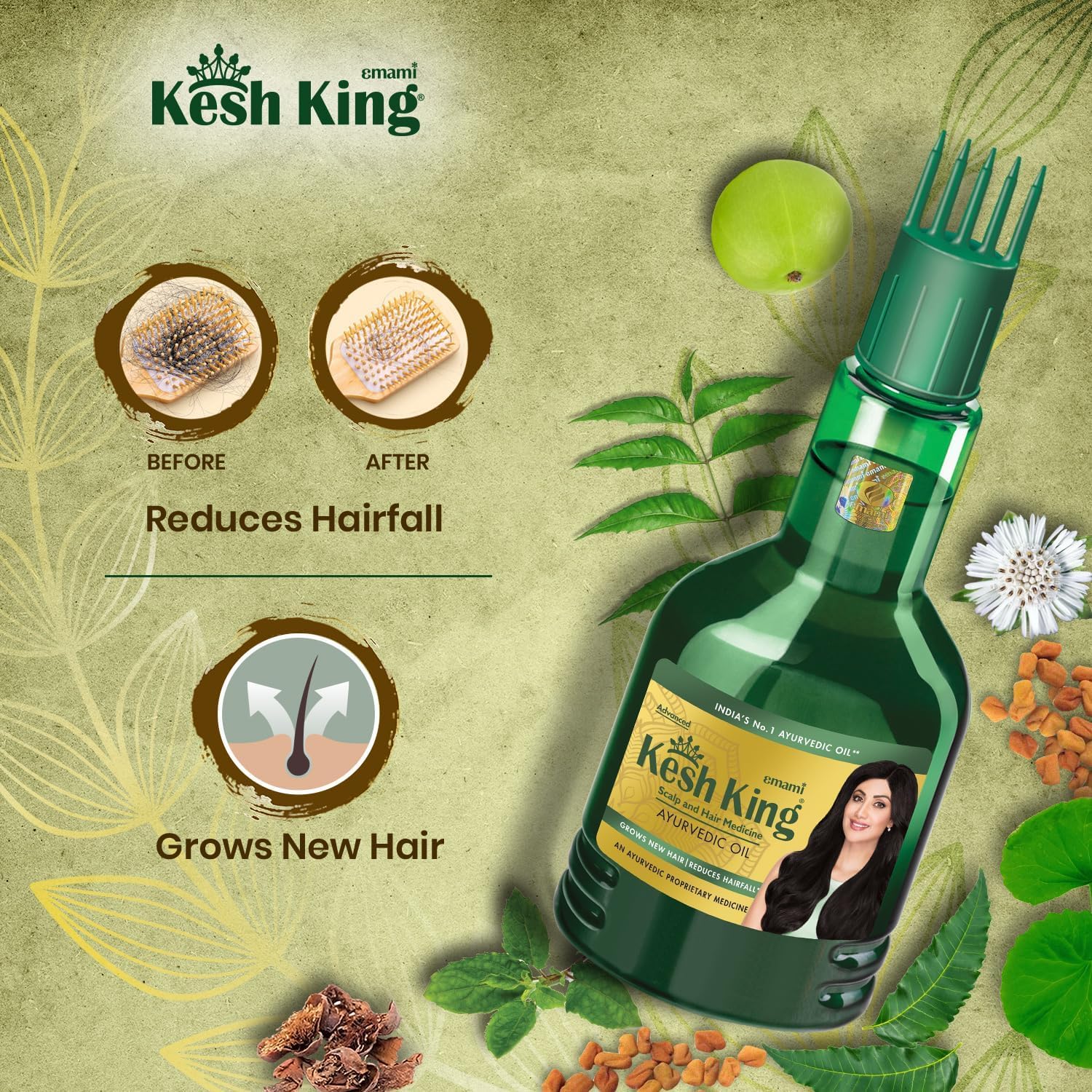 Emami Kesh King Ayurvedic Oil  - Complete Solution For Hair Related Problems - Protecting And Nourishing The Hair-300ml