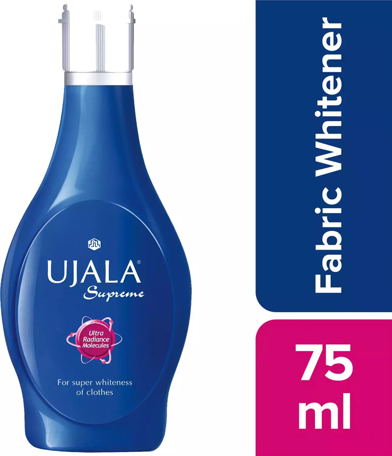 Ujala Supreme Fabric Whitener - For Super Whiteness of Clothes - Ultra Radiance Molecules - Effectively Removes Stains and Dirts -  75 ml