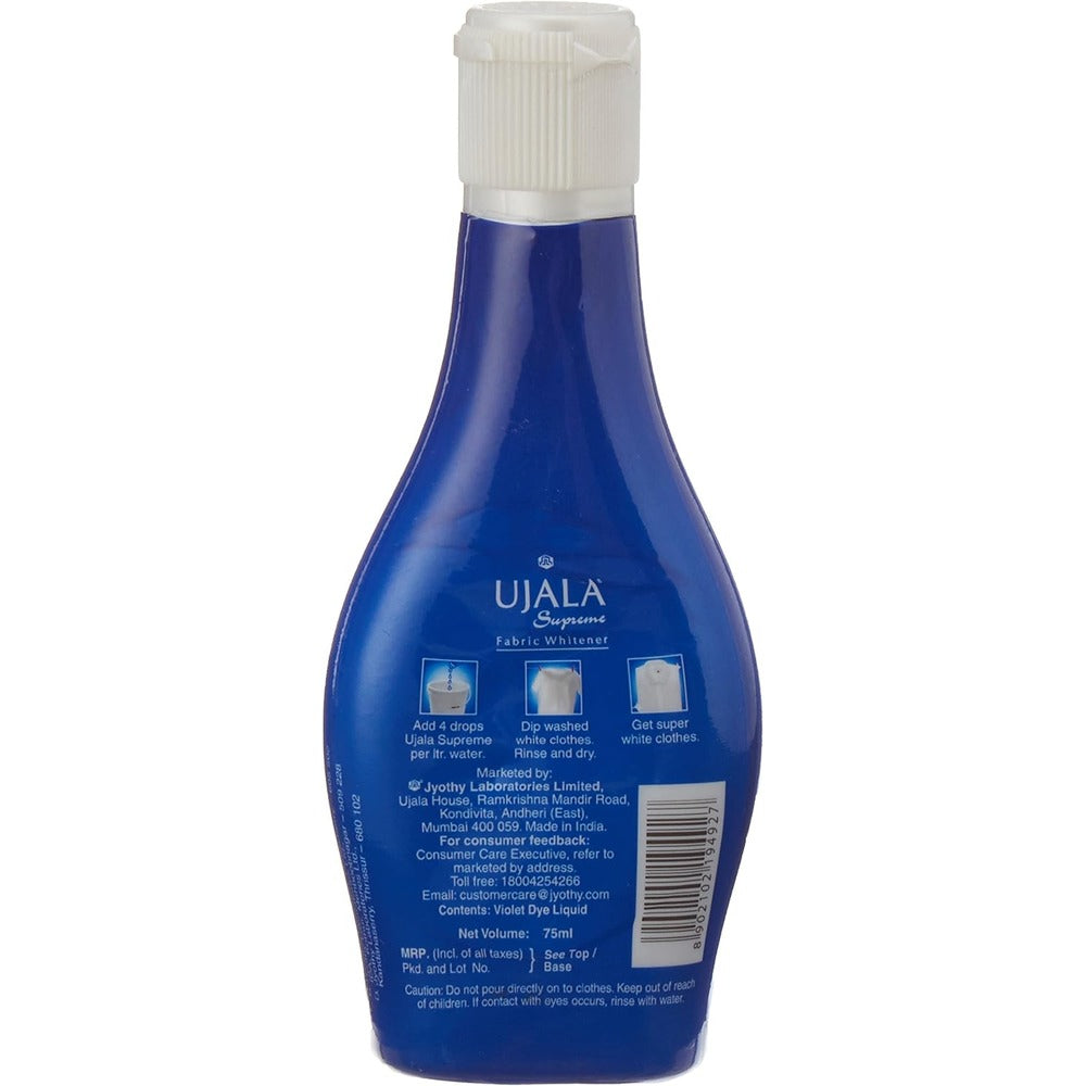 Ujala Supreme Fabric Whitener - For Super Whiteness of Clothes - Ultra Radiance Molecules - Effectively Removes Stains and Dirts -  75 ml