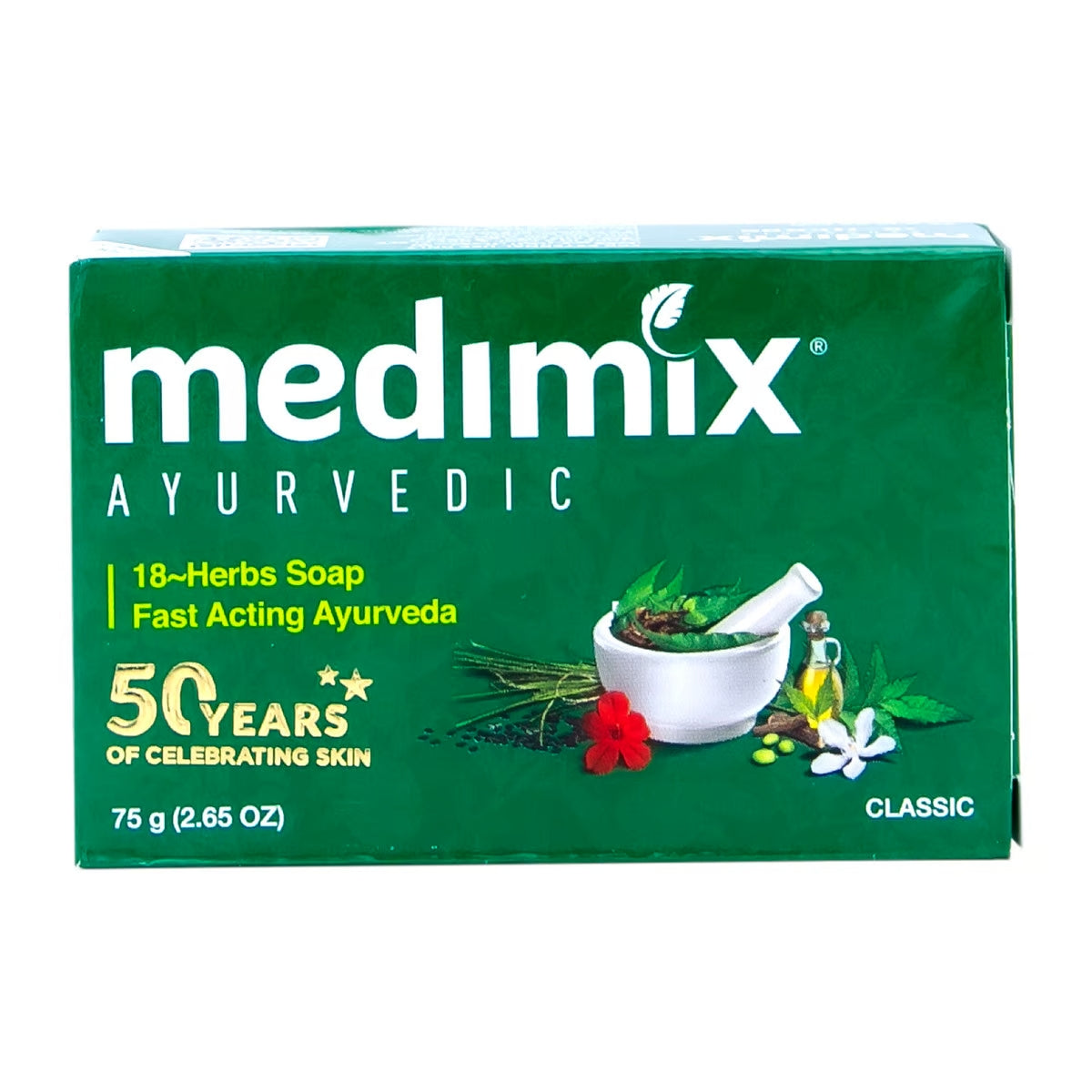 Medimix Ayurvedic 18 Herbal Classic Soap  - Fast Acting Ayurveda - For Healthy & Protected Skin - For Blemish Free Glowing Skin - Keeps Body Odor Free  - 75 gm