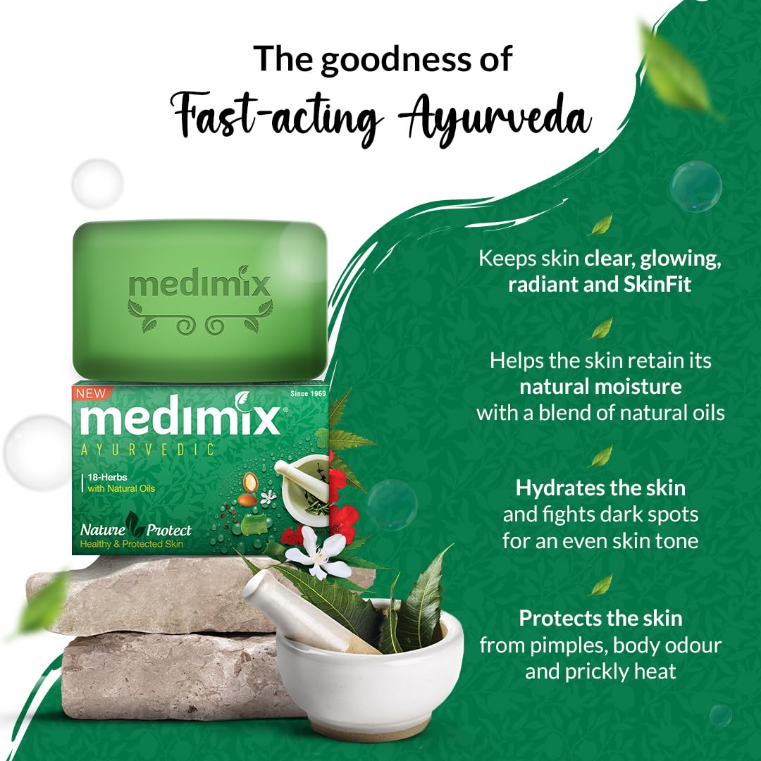 Medimix Ayurvedic 18 Herbal Classic Soap - Fast Acting Ayurveda - For Healthy & Protected Skin - For Blemish Free Glowing Skin - Keeps Body Odor Free - 125 gm