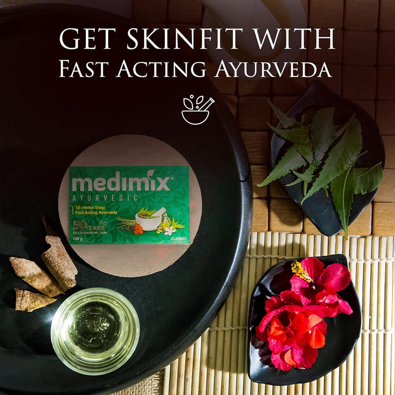 Medimix Ayurvedic 18 Herbal Classic Soap  - Fast Acting Ayurveda - For Healthy & Protected Skin - For Blemish Free Glowing Skin - Keeps Body Odor Free  - 75 gm
