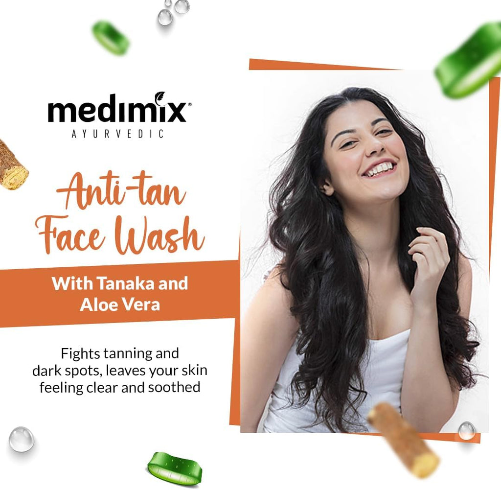 Medimix Anti Tan Face Wash  - Fights Tanning & Dark Spots - Fast Acting Ayurveda - With Tanaka & Aloe Vera - 150 ml
