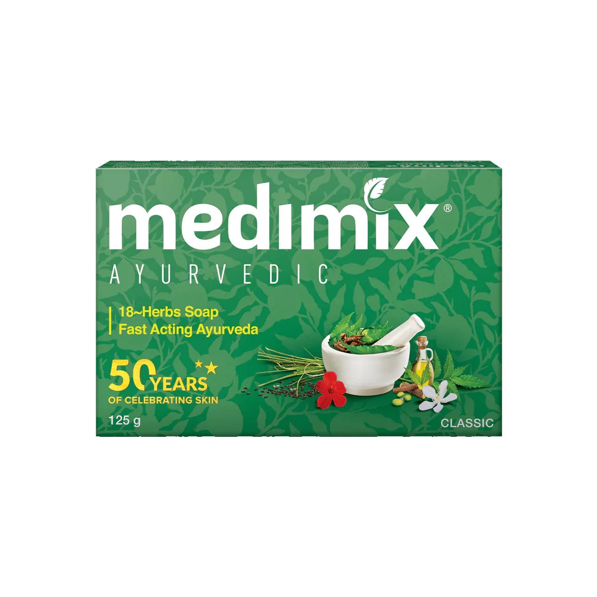Medimix Ayurvedic 18 Herbal Classic Soap - Fast Acting Ayurveda - For Healthy & Protected Skin - For Blemish Free Glowing Skin - Keeps Body Odor Free - 125 gm