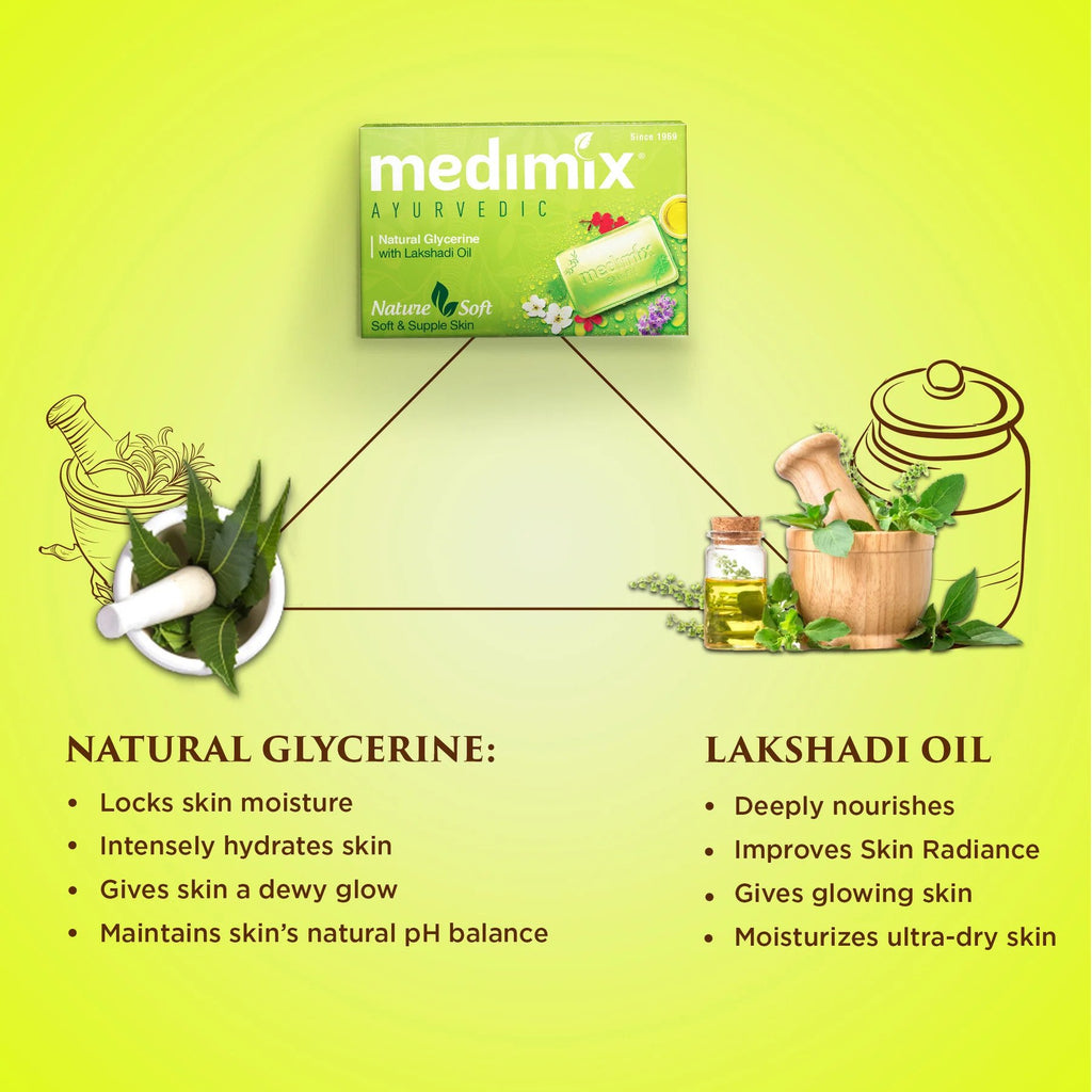 Medimix Ayurvedic Natural Glycerine Moisturize Soap - With Lakshadi Oil for Moisturized Skin - For Soft and Moisturized Skin - Keeps Your Skin Hydrated - 125 gm