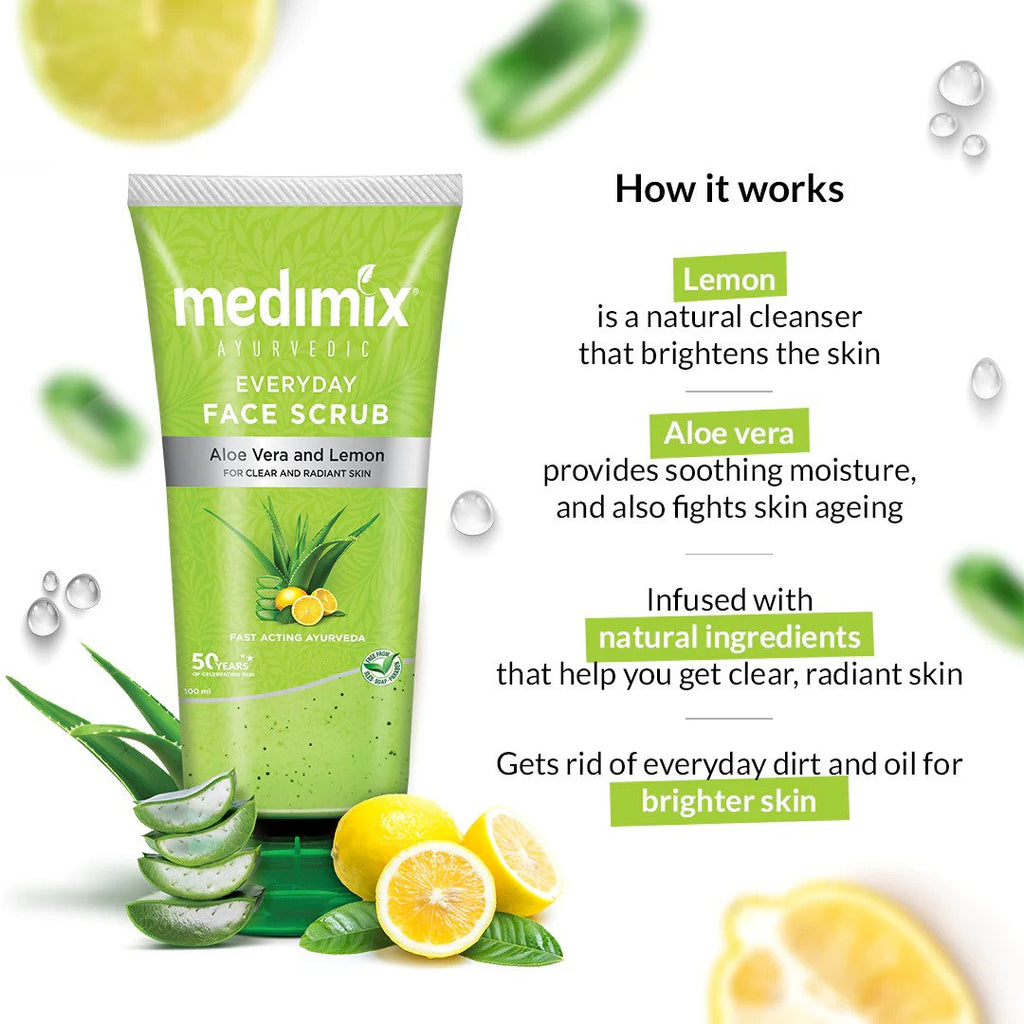 Medimix Everyday Face Scrub  - For Clear & Radiant Skin - With Aloe Vera & Lemon - Fights Skin Ageing and Improves Luster - Provides a Soothing Moisturize to Skin - 150 ml