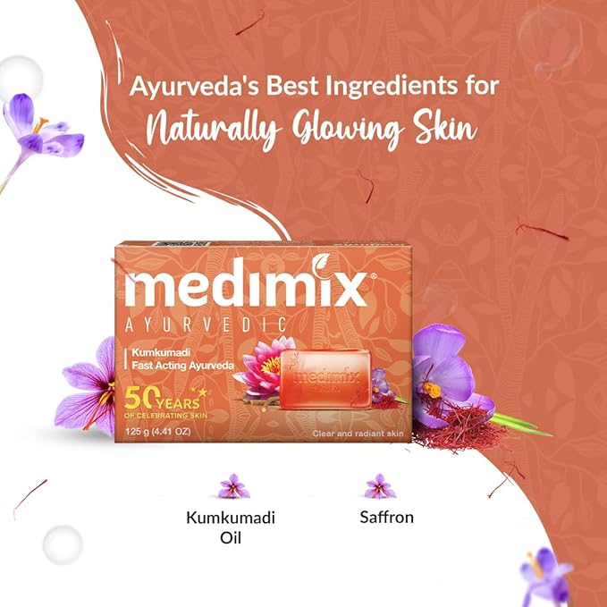 Medimix Ayurvedic Kumkumadi Soap - For Clear & Radiant Skin - Fights Against Acne, Pimples, Blackheads and Spots - Makes your Skin Young & Friendly  - 125 gm