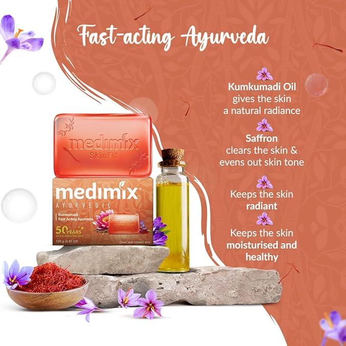 Medimix Ayurvedic Kumkumadi Soap - For Clear & Radiant Skin - Fights Against Acne, Pimples, Blackheads and Spots - Makes your Skin Young & Friendly  - 125 gm