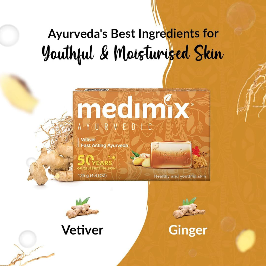 Medimix Ayurvedic Vetiver Soap - For Healthy & Youthful Skin- Enriched With Natural Goodness of Vetiver - For Naturally Pure and Glowing Skin - 125 gm