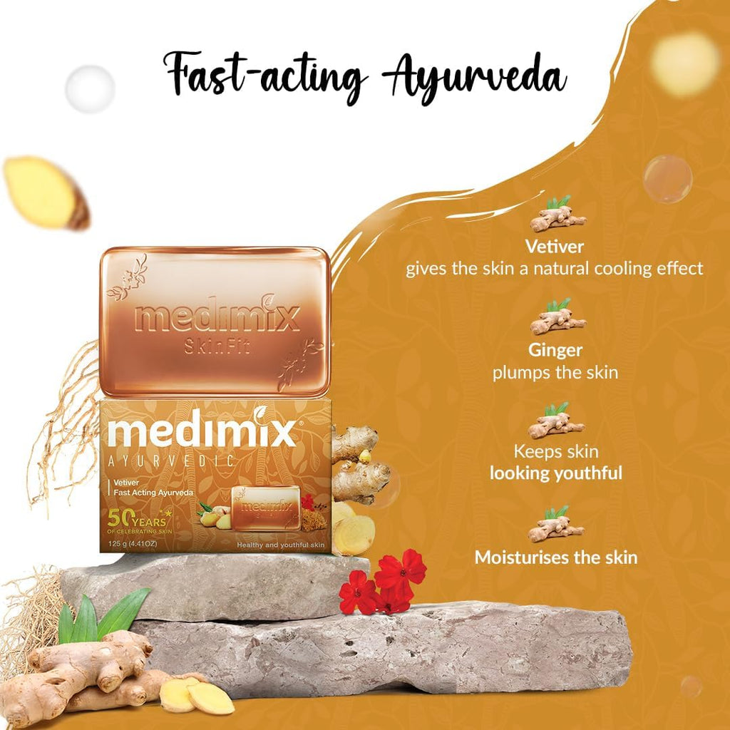 Medimix Ayurvedic Vetiver Soap - For Healthy & Youthful Skin- Enriched With Natural Goodness of Vetiver - For Naturally Pure and Glowing Skin - 125 gm