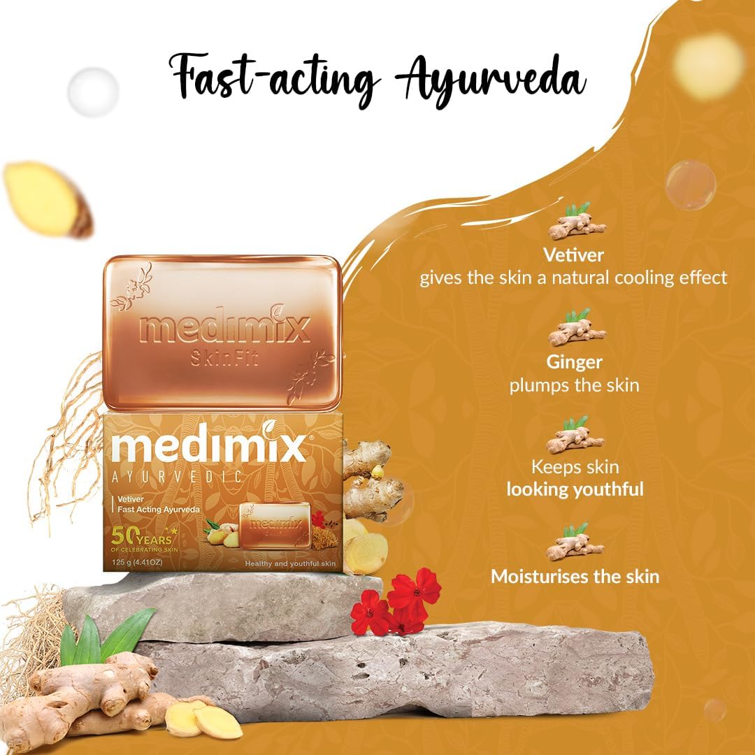 Medimix Ayurvedic Vetiver Soap - For Healthy & Youthful Skin- Enriched With Natural Goodness of Vetiver - For Naturally Pure and Glowing Skin - 125 gm