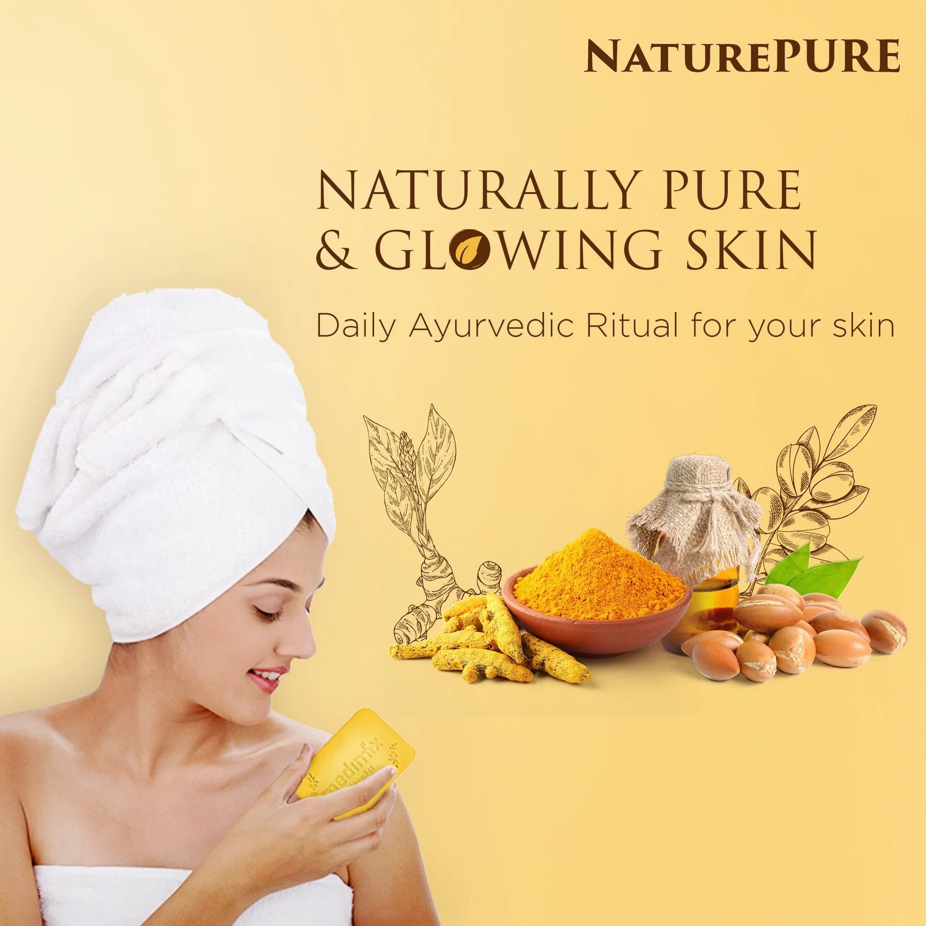 Medimix Ayurvedic Turmeric & Argan Oil Soap  - For Soft & Moisturized Skin - Cleans Pores and Soothes Skin - Reduces Acne and Lightens Scars  - 125 gm