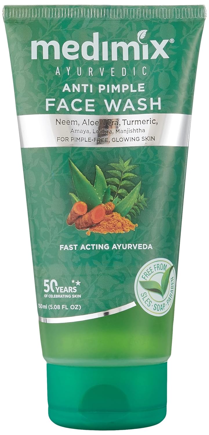 Medimix Anti Pimple Face Wash - For Pimple Free & Glowing Skin - With Neem, Aloe Vera & Turmeric - Goodness of 6 Essential Herbs - Deep Cleanses Skin  - 150 ml
