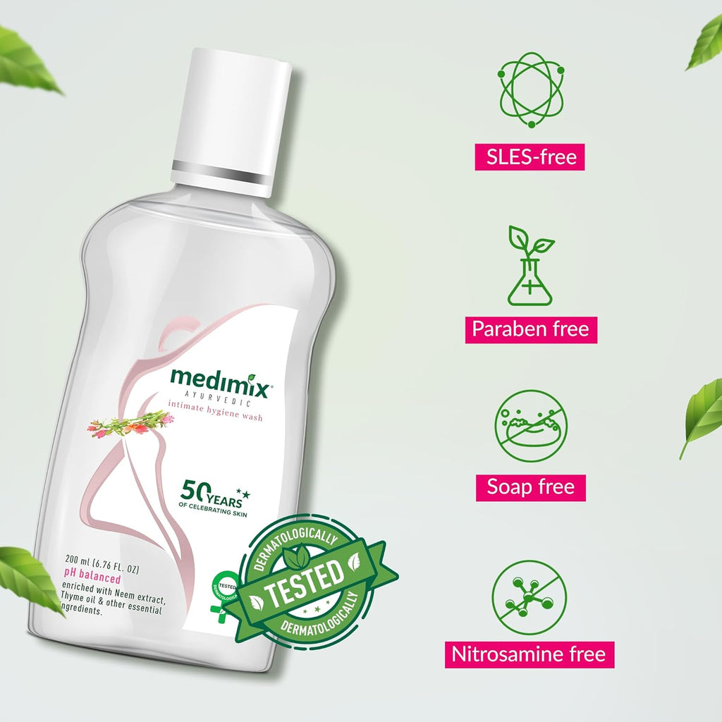 Medimix Intimate Hygiene Wash - Ph Balanced - Enriched with Neem Extract, Bisabolol, Thyme Oil & Other Essential Ingredients- Prevents Dryness, Odor, Infection & Irritation - 200 ml