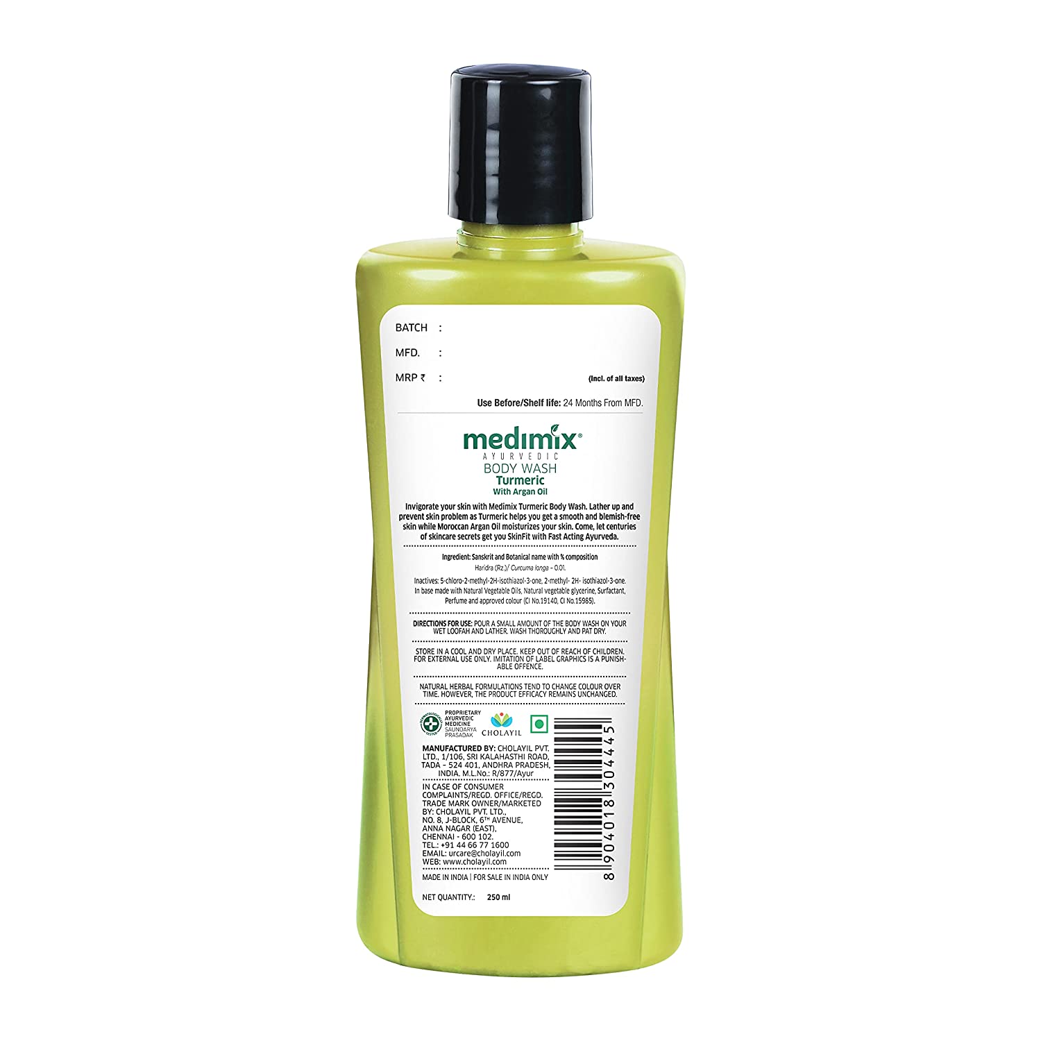 Medimix Ayurvedic Body wash 300ml Free From Sles, Soap, Alcohol, and Paraben for Fair and Blemish Free Skin Turmeric with Argan Oil 300ml