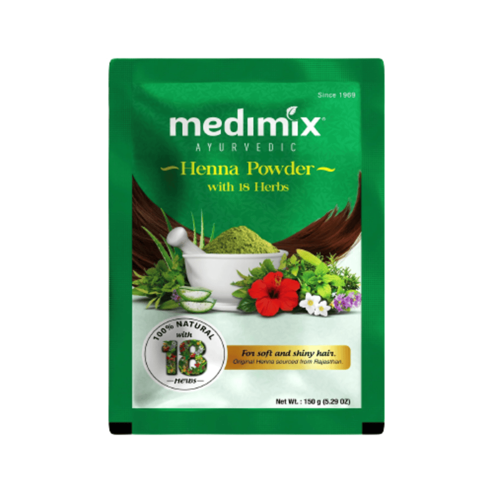 Medimix Henna Powder with 18 Herbs - For Soft & Shiny Hair - 100% Natural Hair Color - Controls Damage and Keeps Hair Moisturized  - 150 gm