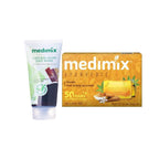 Medimix Combo Pack of Sandal and Eladi Oil Bath Soap with Natural Glow Face Wash 150ml Improves Skin Complexion and Texture Suitable for Daily Use on Face, Body and Hands   Yellow