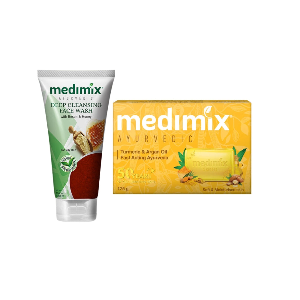 Medimix Combo Pack of Ayurvedic Soap Turmeric and Argan Oil with Cleansing Face Wash 150ml Keep Skin Pure and Glowing from Within Enriched with the Goodness Of Besan   Yellow