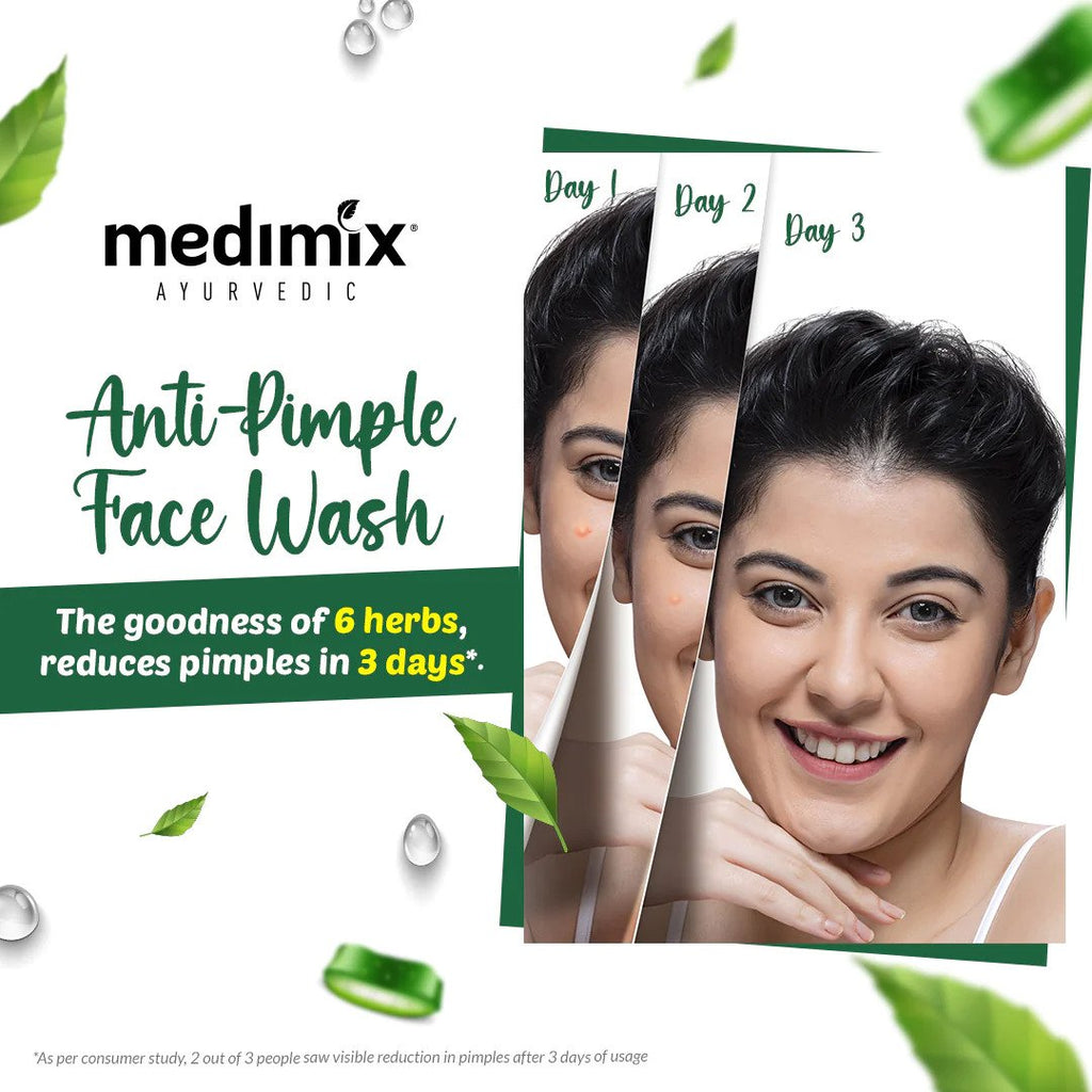 Medimix Anti Pimple Face Wash - For Pimple Free & Glowing Skin - With Neem, Aloe Vera & Turmeric - Goodness of 6 Essential Herbs - Deep Cleanses Skin  - 150 ml