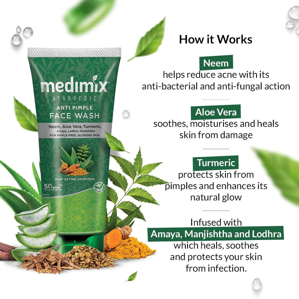 Medimix Ayurvedic Anti Pimple Face Wash Buy 1 Get 1 Free Anti Pimple Face Pack  - For Pimple-Free & Glowing Skin - Fast Acting Ayurveda - 100 ml