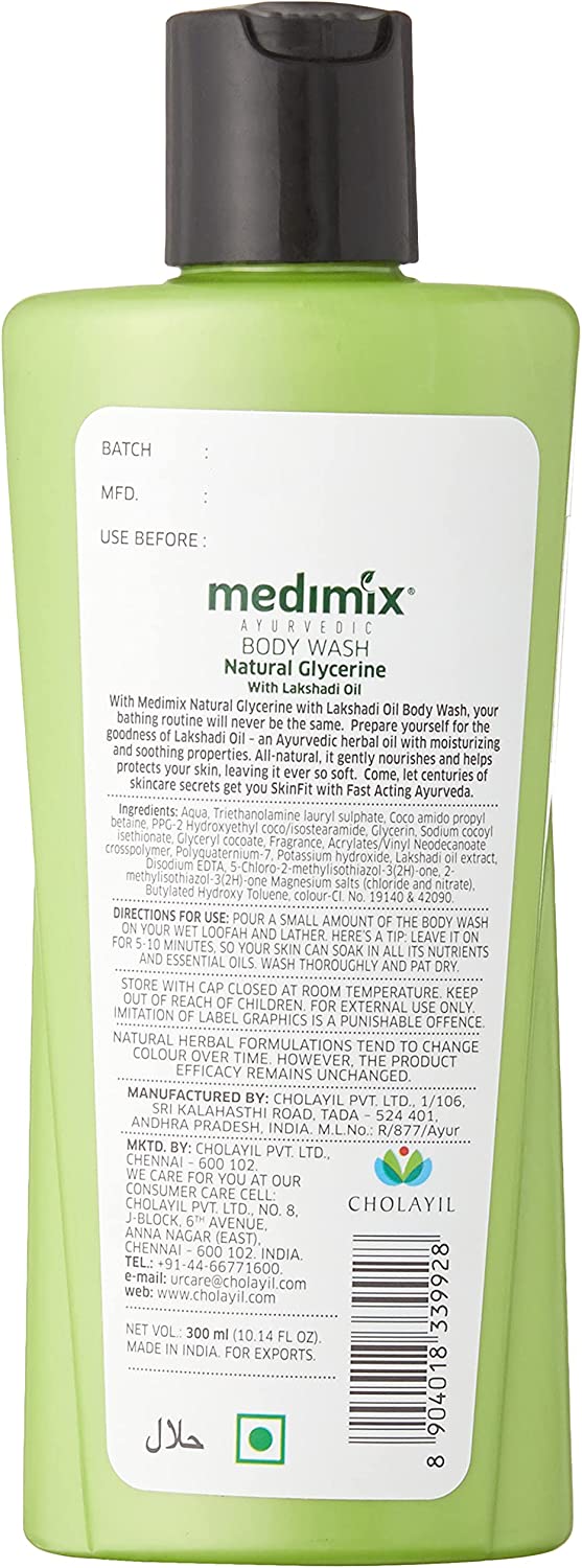 Medimix Lakshadi Bodywash Free From Sles, Soap, Alcohol, and Paraben Moisturizing and Soothing Natural Glycerine with Lakshadi Oil300Ml