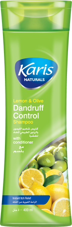 Karis Naturals Dandruff Control Shampoo with Conditioner  - With Lemon & Olive - Instant Itch Relief - Makes Hair Resistant to Styling Damage - Deeply Moisturizes and Nourishes - 400 ml