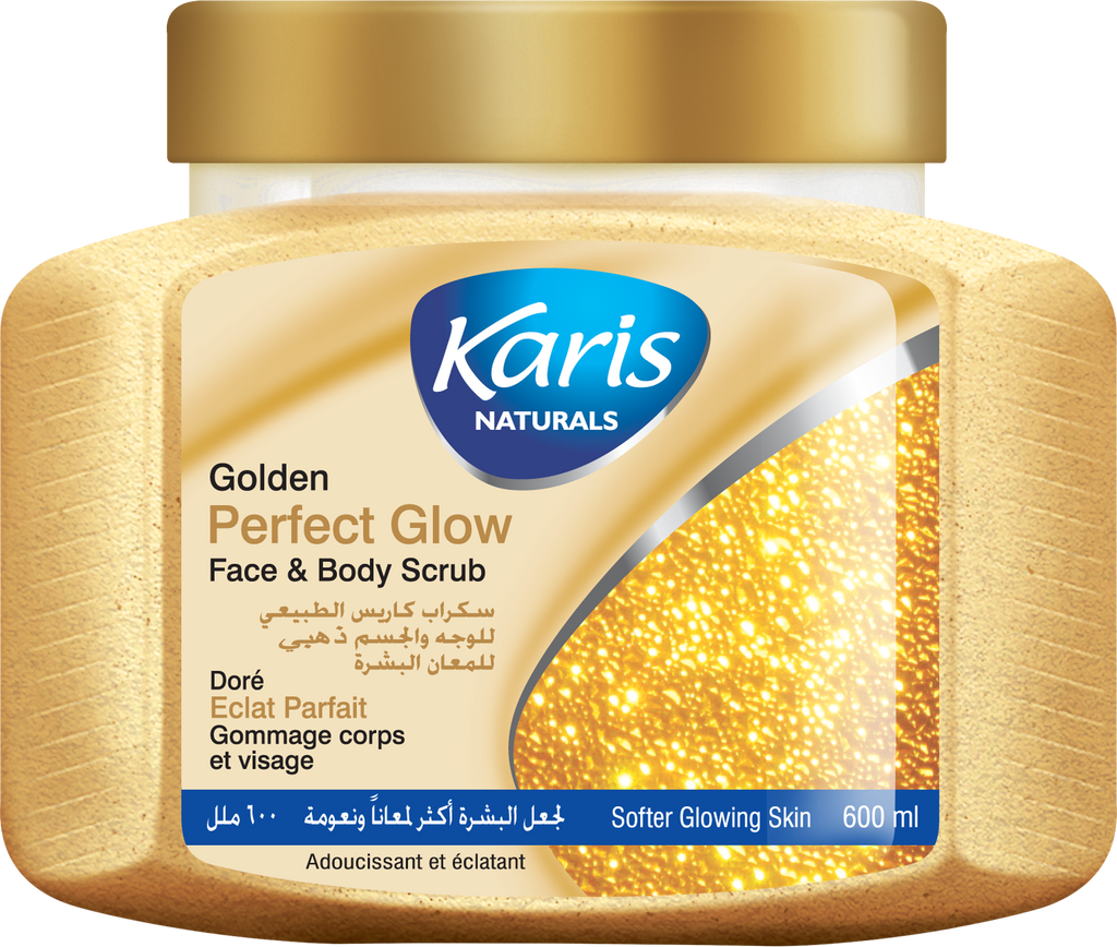 Karis Naturals Perfect Glow with Golden Particles Face & Body Scrub  - Exfoliation to Remove Dirt - Makes Skin Supple & Shiny Smooth - Softer Glowing Skin - 600 ml