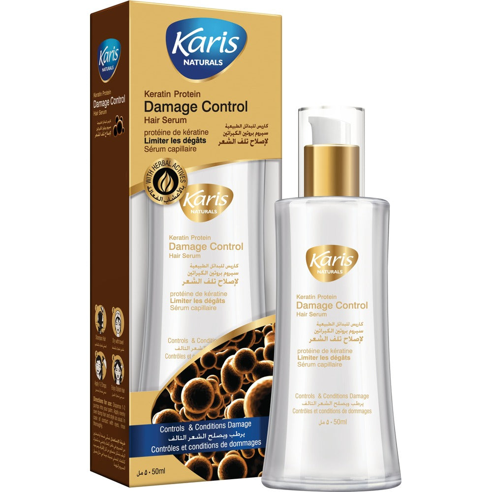 Karis Naturals Keratin Protein Damage Control Hair Serum - Enriched with Keratin Protein and Avocado Oil - Frizz-Free Shine - 50 ml
