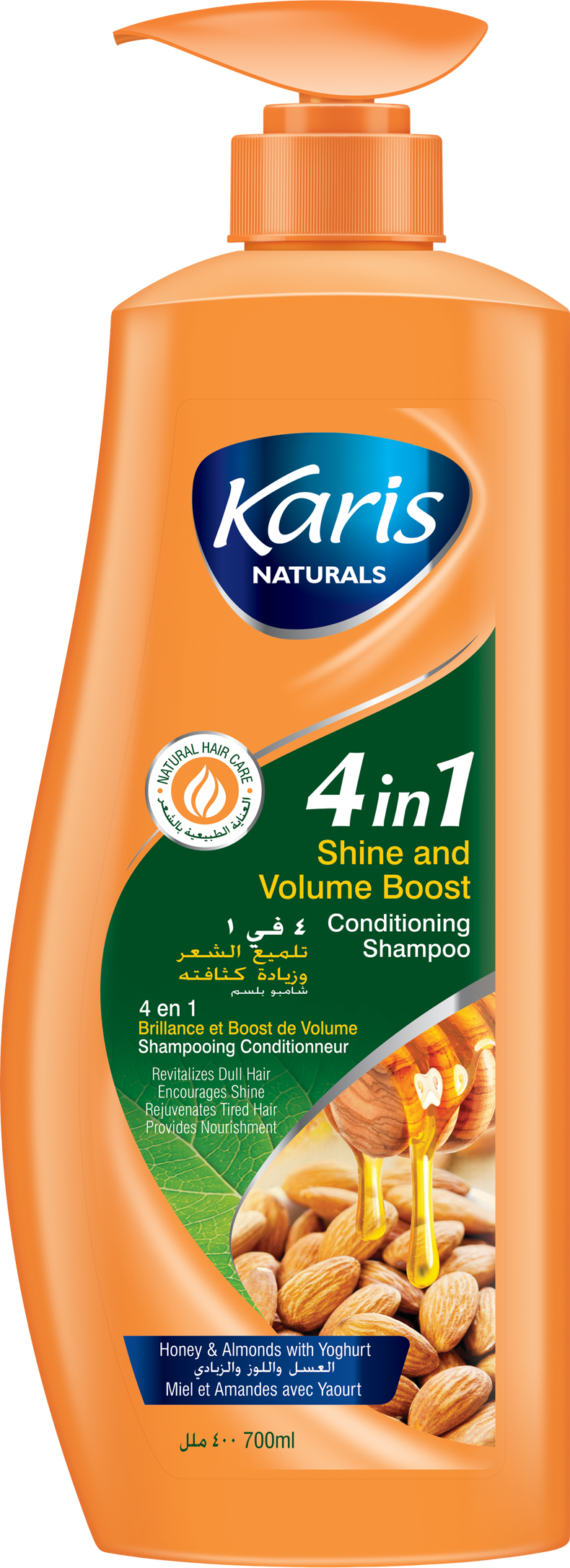 Karis Naturals 4 in 1 Shine & Volume Boost Conditioning Shampoo  - With Honey,  Almond Oil and Yoghurt - Revitalizes Dull Hair - Boosts Hair Volume - Strengthens Hair Roots & Smoothes Hair Cuticles - 700 ml