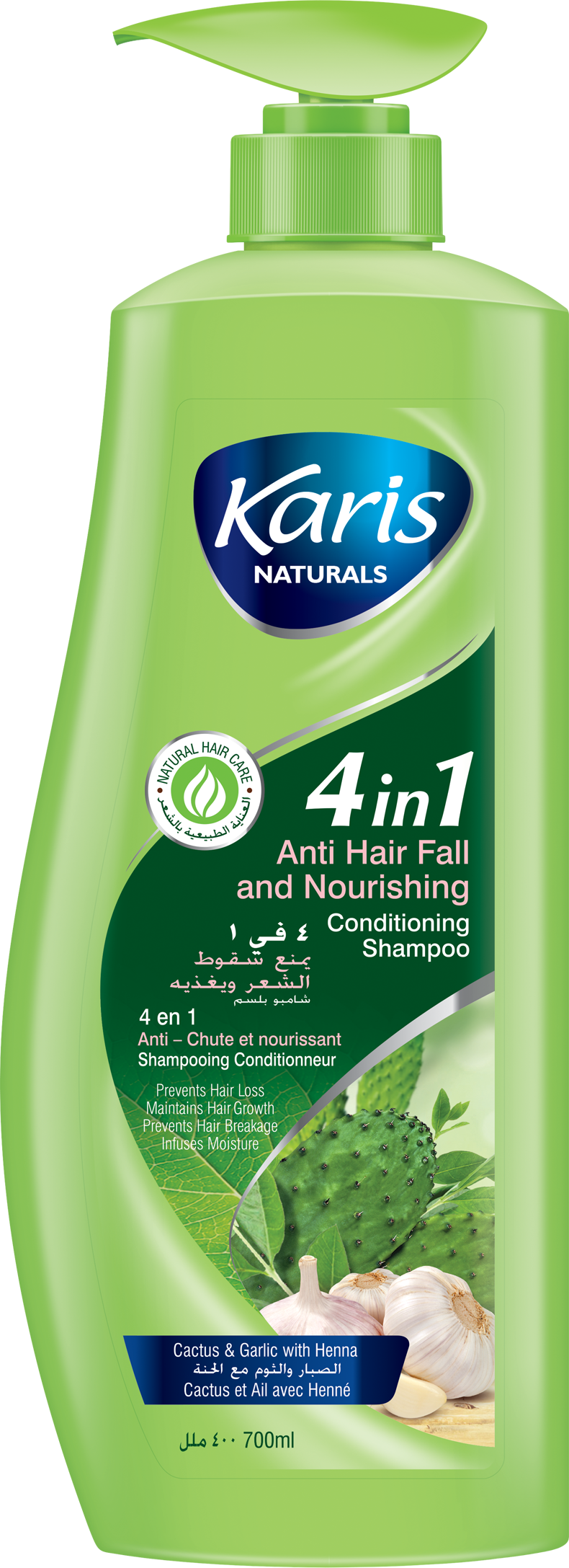 Karis Naturals 4 in 1 Anti Hair Fall & Nourishing Conditioning Shampoo  - With Cactus & Garlic with Henna - Maintains Hair Growth  - Repairs Split Ends - 700 ml
