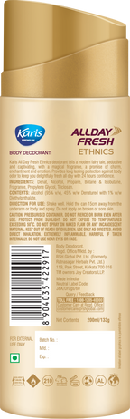Karis Premium All Day Fresh Ethnics - Body Deodorant - Provides 24 hrs of Odor Protection - Keeps you Fresh and Active - 200 ml